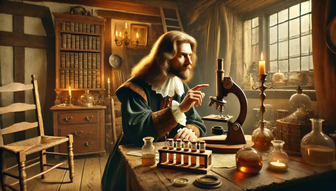 
					Penemuan Mikroskop oleh Antonie van Leeuwenhoek (1674)